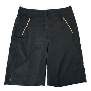 Tail‎ Tech Golf Shorts sz 8 Women Black Bermuda Gold Zipper Pockets Performance